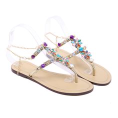 FREE SHIPPING Women Rhinestones Chains Gladiator Flat Sandals JKP1615 Rhinestones Open Toe Festival Sandals, Open Toe Rhinestone Festival Sandals, Festival Rhinestone Open Toe Sandals, Stone Embellished Round Toe Sandals For Summer, Summer Jeweled Open Toe Sandals, Embellished Open Toe T-strap Sandals For Summer, Trendy Crystal Embellished Sandals For Summer, Gold Wedding Shoes, Gladiator Flats