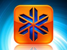 an orange and blue app icon on a black background with some light reflections in the foreground