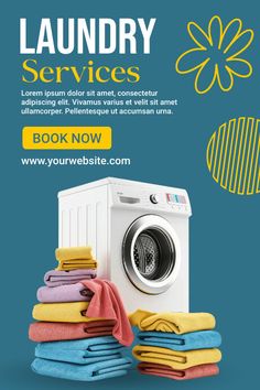 laundry service ad with washing machine and towels