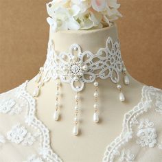 YiYaoFa Vintage Lace Choker Necklace for Women Accessories Gothic Jewelry Collar Statement Necklace White Lace Choker, Accessories Gothic, Lace Choker Necklace, Statement Collar Necklace, Lace Choker, Pearl Necklace Wedding, Lace Necklace, Party Necklace, Wedding Dress Accessories