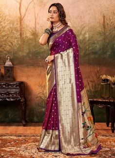 Wine Pure Silk Festival Wear Paithani Saree pavitrapaithanisilk 86005  Desc:  Description  Wine color Pure Paithani silk saree with zari weaving .The blouse comes as unstitched material.    Browse our stunning collection of festive wear and wedding silk sarees at KollybollyethnicS and enjoy complimentary worldwide shipping. Theres no need for a minimum order or coupon code. Elevate your festive spirit with our exquisite silk sarees this season. This Diwali weve introduced a wide array of budget- Bollywood Style Paithani Silk Pre-draped Saree For Puja, Traditional Pre-draped Meenakari Saree In Dola Silk, Traditional Pre-draped Paithani Silk Saree, Traditional Purple Paithani Silk Pre-draped Saree, Purple Paithani Silk Pre-draped Saree For Wedding, Diwali Meenakari Pre-draped Saree In Dola Silk, Festival Paithani Silk Pre-draped Saree With Cutdana, Traditional Purple Pre-draped Saree For Puja, Festival Paithani Silk Pre-draped Saree With Zari Work