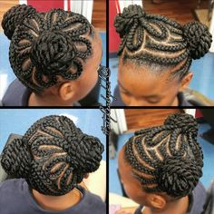 Cute braids via @kiabia87 Read the article here - http://www.blackhairinformation.com/hairstyle-gallery/cute-braids-via-kiabia87/ Nubian Hairstyles, Cornrow Styles For Girls, Kiddie Hairstyles, Braided Buns, Kid Hair