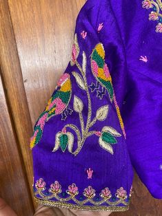 Pure Silk Purple Hand Embroidery Blouse /saree Maggam Blouse / Bird Embroidery Blouse / Hand Embroidered Blouse / Purple Ready Made Blouse - Etsy