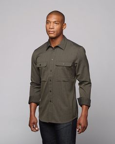 Wool + Cotton Twill Button-Up Shirt // Moss (S)