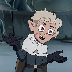 an animated image of a man with white hair and big eyes, wearing black gloves