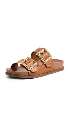 PRICES MAY VARY. Synthetic sole Adjustable gold-tone buckles , Contrast topstitching, Molded footbed Heel: 1.25in / 33mm Open toe Contrast Topstitching, Sporty Sandal, White Flat, New Today, White Flats, Luxury Women, Pharmacy Gifts, Flat Sandals, Leather Sandals