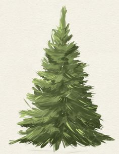 a watercolor painting of a green christmas tree