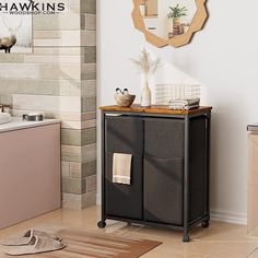 a bathroom scene with focus on the cabinet