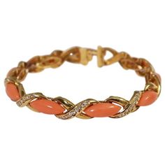 Cartier 18k Yellow Gold Coral and Diamond Bracelet Havala Jewellery, Coral Bangles, Coral Collection, Hand Ornaments, Antique Jewelry Victorian, Pearl Bangles, Antique Gold Earrings, Portrait Necklace