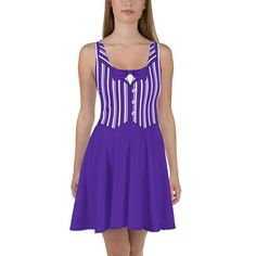 Dress to impress with this sleeveless skater dress! The soft fabric and flared skirt give it an elegant twist that brings out the intricate design with a beautiful vibrancy. * 82% polyester, 18% spandex * Fabric weight: 6.78 oz/yd² (230 g/m weight may vary by 5% * Smooth and elastic fabric * Mid-thigh length flared skirt * Elastic waistline * Overlock seams, coverstitch hemline Please read our policies on the front page of our shop prior to purchase. Once an order has started fulfillment, we can Purple A-line Fitted Dress, Purple Fitted A-line Dress, Fitted A-line Lavender Dress, Chic Purple A-line Mini Dress, Formal Purple Dress With Buttons, Elegant Purple Dress With Buttons, Elegant Purple A-line Mini Dress, Purple Retro Sleeveless Dress, Retro Purple Sleeveless Dress