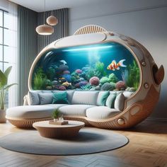 an aquarium in the middle of a living room