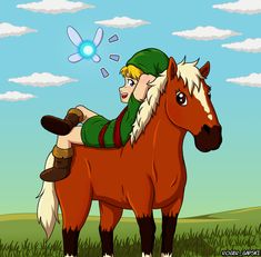 the legend of zelda riding on top of a horse