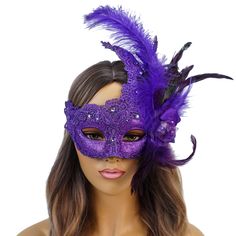 PRICES MAY VARY. Timeless brocade lace masquerade mask made with a burlesque theme in mind. Comes with two ribbon silk ties for comfortable and easy wear around the head. Size: 7" x 10" Great for teens, adults and children over 12 years of age. Excellent mardi gras mask for festivals, events, concerts, costume and cosplay parties and events. Beautiful and elegant masquerade mask with feathers made for masquerade ball events, parties and Halloween costume events. Gothic Eye Mask For Mardi Gras, Purple Halloween Mask And Prosthetics, Purple Halloween Masquerade Masks And Prosthetics, Purple Mask For Costume Party, Purple Masks And Prosthetics For Halloween Masquerade, Purple Masquerade Mask For Carnival And Halloween, Gothic Masks For Mardi Gras Theater, Gothic Masks For Theater And Mardi Gras, Fantasy Costume Accessories For Theater And Mardi Gras