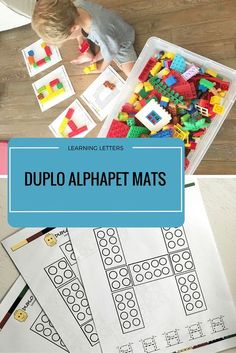 two pictures with the words duplo alphabet mats