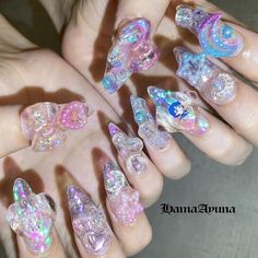 Clunky Nails, Gyaru Nails, Gel Nails Diy, Cute Acrylic Nail Designs, Blush Nails, Exotic Nails, Pretty Gel Nails, Really Cute Nails, Soft Nails