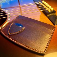 Guitar Pick Card Wallet / Full Grain Leather Wallet Brown Leather Card Holder With Leather Patch, Brown Leather Patch Card Holder For Everyday, Everyday Brown Leather Patch Card Holder, Full Grain Leather Wallet, Small Quotes, Leather Card Wallet, Guitar Picks, Money Clip Wallet, Guitar Pick