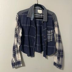 Never Worn Still Has Size Sticker Took The Tags Off Lightweight Great Quality Blue Cotton Flannel Shirt For Spring, Casual Navy Top For Daywear, Casual Navy Tops For Day, Blue Flannel Tops For Winter, Blue Flannel Winter Top, Blue Flannel Tops For Fall, Plaid Cotton Shirt For Day Out, Blue Flannel Button-up Top, Blue Collared Flannel Top