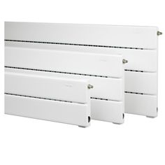 three white radiators are shown side by side on a white background, one is closed and the other is closed