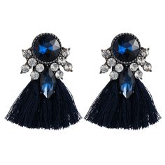 A very elegant navy blue earring. Blue Fringe Tassel Drop Earrings, Elegant Blue Fringe Earrings, Elegant Blue Fringe Jewelry, Elegant Tassel Earrings For Party, Blue Fringe Tassel Earrings For Party, Blue Dangle Tassel Earrings With Fringe, Blue Fringe Earrings For Party, Chic Evening Earrings With Tassels, Elegant Blue Tassel Earrings