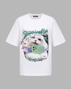 Details: T-shirt with cat graphical designTop Length: NormalSleeve Length: Short SleevesMaterials:100% Cotton Graphic Tee With Cat Print For Streetwear, Cat Design Short Sleeve T-shirt For Streetwear, White Graphic Tee With Cat Print, White T-shirt With Cat Design For Streetwear, White Cat Design T-shirt For Streetwear, Trendy White T-shirt With Cat Print, White Graphic Tee With Cat Design, Trendy Cat Design T-shirt For Streetwear, Trendy Streetwear T-shirt With Cat Design