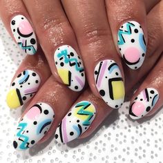 80s Nails, 90s Nails, Abstract Nail Art, Colorful Nail, Nail Art Inspiration, Love Nails, How To Do Nails, Beauty Nails, Short Nails