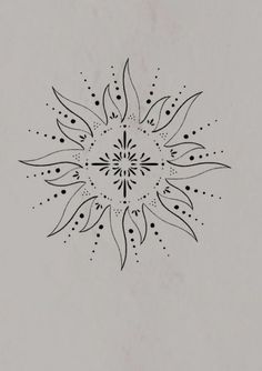 a black and white drawing of a flower with dots in the center on a gray background