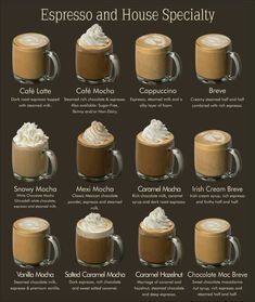 the different types of espresso and house specialty drinks