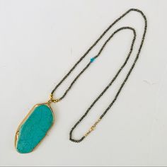 Beautiful Slice Of Turquoise Set In 18k Gold Electroform Setting; 4mm Faceted Pyrite Gemstones 34" No Trades Turquoise Pendant, Blue Gold, Womens Jewelry Necklace, 18k Gold, Statement Necklace, Jewelry Necklaces, Women Jewelry, Turquoise, Gemstones