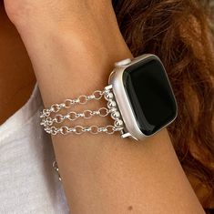 Luxury 925 Sterling Silver Chain Apple Watch Band For Women. Dressy Women Jewelry - Perfect For Day In The Office Or Night Out! Excellent Gift Idea For Any Occasion - On SALE NOW! Please Watch The Video How Easy IsTo Put The Bracelet On Your Wrist By Yourself! Sterling silver is entirely hypoallergenic and can be a brilliant option for those who suffer from skin reactions. Pure silver is entirely hypoallergenic, however is often too soft to use in jewelry. This is why sterling silver, also known Modern Silver Chain Apple Watch Band, Modern Silver Chain Link Watch Band, Silver Apple Watch Band With Bracelet Strap, Handmade Silver Watch Accessories Gift, Handmade Adjustable Silver Apple Watch Band, Adjustable Silver Jubilee Bracelet Watch Bands, Apple Watch Band Chain Link Bracelet Strap As Gift, Silver Adjustable Chain Watch Band, Chain Link Bracelet Strap Watch Bands As Gift