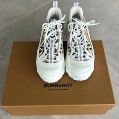 Brand New Burberry Sneakers With Original Box. Size 39.5 Burberry Sneakers, Burberry Shoes, Shoes Brand, Shoe Brands, Womens Shoes Sneakers, Burberry, Original Box, Shoes Sneakers, Women Shoes