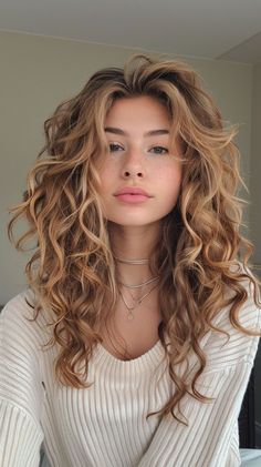 Honey Brown Hair, Wavy Haircuts, Colored Curly Hair, Haircuts For Wavy Hair, Hair Haircuts, Curly Hair Cuts, Hair Inspo Color, Long Curly Hair