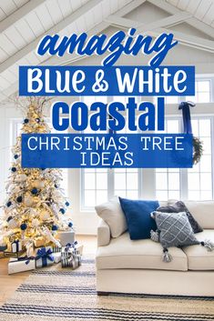 christmas tree with blue and white coastal decor