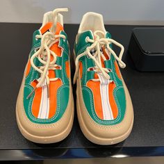 Women’s Colorblock Thick Soles Walking Shoes Green Size Us: 5”/ Uk:3” / Eu:36” New Without Tags Orange Platform Sneakers With Round Toe, Retro Color Block Sneakers, Trendy Orange Low-top Sneakers, Trendy Green Color Block Sneakers, Orange Color Block Sneakers With Round Toe, Orange Round Toe Sneakers For Spring, Orange Round Toe Casual Sneakers, Orange Color Block Sporty Sneakers, Sporty Orange Color Block Sneakers