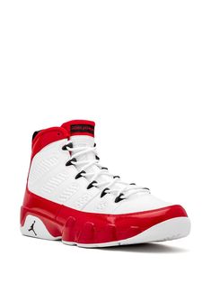 Jordan Air Jordan 9 white/red/black - Farfetch High-top Basketball Shoes With White Sole And Air Cushioning, High-top Basketball Shoes With Air Cushioning And White Sole, White Synthetic High-top Sneakers With Air Max Cushioning, White Jordan Shoes With Air Cushioning For Streetwear, White Dynamic High-top Sneakers With Air Max Cushioning, Dynamic White High-top Sneakers With Air Max Cushioning, White Basketball Shoes With Air Cushioning For Streetwear, White High-top Sneakers With Air Cushioning, White High-top Sneakers With Air Cushioning For Sports