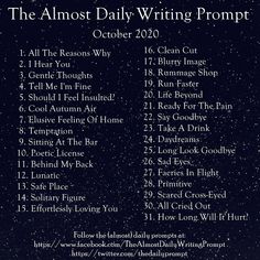 the almost daily writing prompts list is shown in black and white, with stars above it