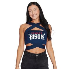 Howard Bison Navy Multi Way Bandeau Top Sleeveless Crisscross Strap Gym Top, Athleisure Top With Built-in Bra For Sports, Sporty Stretch Top With Crisscross Straps, Fitted Athleisure Top With Crisscross Straps, Athleisure Sports Tops With Crisscross Straps, Fitted Workout Tops With Crisscross Straps, Athleisure Tops With Crisscross Straps For Sports, Fitted Sleeveless Top For Team Spirit, Fitted Sleeveless Team Spirit Tops