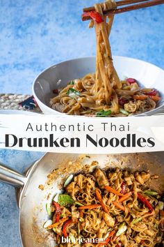 Thai Noodle Stir Fry Recipes, Drunken Ramen Noodles, Banh Pho Noodles Stir Fry, White Rice Noodles Recipe, Drunken Fried Rice, Pork Thai Noodles, Pork Drunken Noodles, Thai Stir Fry Noodles Recipe, Japanese Style Noodles Recipe