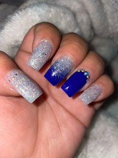 Royal Blue Nails With Rhinestones, Nail Ideas Royal Blue, Oilers Nails, Dallas Nails, Homecoming Nail Ideas, Hanukkah Nails, Cowboys Nails, Nails Short Acrylic