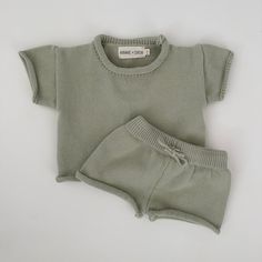 Introducing the Saylor Knit Set - the perfect comfy outfit for your little one this spring and summer! Made with soft cotton and featuring an oversized fit, this set includes a shirt and shorts with raw hems for a laid-back look. Perfect for babies and toddlers. -- Fit is intended to be oversized/loose. Material: 100% Cotton Care Instructions: We recommend that our knit styles are hand-washed and laid flat to dry. Newborn Clothes Summer, Baby Boy Fits Summer, Newborn Boy Summer Outfits, Newborn Boy Outfits Summer, Newborn Summer Outfits Boy, Aesthetic Baby Clothes, Summer Baby Outfits, Newborn Baby Boy Outfits, Summer Newborn