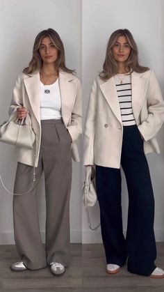 White Pants Business Outfit, Wool Vest Outfit Woman, Wool Vest Outfit, Outfit Con Blazer, Vest Outfit Women, Black Work Outfit, Adidas Court, Classic Capsule Wardrobe, Outfit Primavera