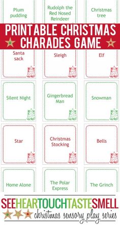 printable christmas charadess game for kids to play on the computer or tablet