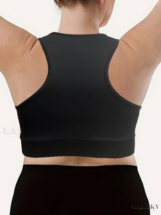 Lasaky - High-Performance Plus Size Sports Bra for Women - Seamless, Shockproof Racer Back Fitness Bralette Black Seamless Sports Bra For Running, Supportive Black Activewear For Light Sports, Functional Black Sports Bra With Seamless Construction, Black Seamless Sports Bra Functional Style, Black Breathable Supportive Sports Bra, Technical Black Sports Bra For Training, Black Activewear With Built-in Padding For Light Sports, Black Micro-elastic Sports Bra With Built-in Padding, Black Micro-elastic Sports Bra For Sports