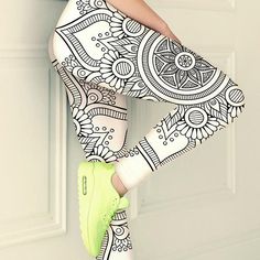 Ladies treat yourself this new year to gorgeous bohemian mandala leggings that will that will leave you speechless. These leggings feature decorative black and white floral mandala ornament, and are super comfortable form fitting leggings. From extra small to extra large these gorgeous floral mandala leggings are super stretchy with an elastic waist band providing a four way stretch that is sure to provide you with the utmost comfort. These womens leggings are a nice blend of polyester/spandex ( Bohemian Leggings, Mandala Black And White, Ladies Leggings, Yoga Pants Pattern, Mandala Boho, Black And White Leggings, Everyday Leggings, Floral Mandala