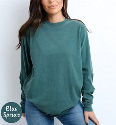 Blank Comfort Color Long Sleeve Shirt Long Sleeve Tee Wholesale Clothing Blank Shirt Long Sleeve Tshirt Women Long Sleeve Men Tee Long Shirt ✨ PRODUCT DESCRIPTION ✨ ∘ ∘ For an Oversized look, consider sizing up 1-2 above your normal size. ∘ ∘ UNISEX TSHIRT ∘ Relaxed fit ∘ Medium fabric ∘ 100% Preshrunk Cotton ∘ Garment-dyed fabric ∘ Double-needle topstitch seams for long-lasting ∘ ∘ Design colors may differ slightly from the final printed item due to the printing process and monitor calibration. ∘ ∘  📏 SIZE 📏 ∘ Adult Unisex sizing. We have a size chart on our listing photos ↑. ⏱️ SHIPPING & PRODUCTION TIME ⏱️ ∘ Please allow 1-5 business days for processing time. ∘ Shipping time is 3-5 business days. ✨ CARE INSTRUCTIONS ✨ ∘ Inside out, wash cold with a delicate cycle ∘ Hang Dry ∘ Do not u Casual Long Sleeve Solid Color T-shirt, Basic Green Solid Color T-shirt, Basic Oversized Solid Color Top, Oversized Basic Solid Color Top, Oversized Long Sleeve Plain T-shirt, Basic Relaxed Fit Plain Tops, Soft-washed Long Sleeve T-shirt For Everyday, Casual Long Sleeve Washed T-shirt, Basic Long Sleeve T-shirt With Relaxed Fit