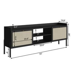 an image of a tv stand with measurements for the top and bottom drawers on it