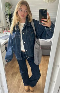 Fall 80s Outfits, Jean Jacket And Jeans Outfit, Jean Jacket Fall Outfits, How To Style A Jean Jacket, Denim Jacket Outfits, Jean Shirt Outfits, Jean Jacket Outfit, Inspi Outfit, Style Inspiration Vintage