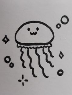 a drawing of a jellyfish with bubbles coming out of it's back end