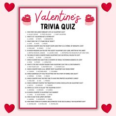 valentine's trivia quiz with hearts around it