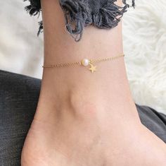 Gold Anklets With Pearl Charm As Gift, Gold Anklets With Pearl Charm For Gift, Gold Dainty Anklets With Pearl Charm, Dainty Gold Anklets With Pearl Charm, Gold Anklet With Star Charm As Gift, Gold Anklets With Star Charm For Gift, Ankle Bracelets Boho, Star Anklet, Bracelet Star