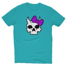 HORNED GIRL DEMON SKULL WITH Purple BOW White Skull - SFPA-T013 | StoreFrontier™ Demon Skull, Purple Bow, Purple Bows, Graphic Tshirt